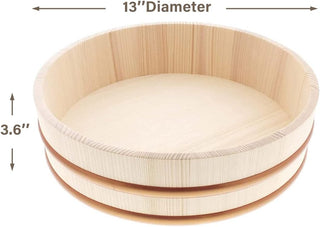 TIKUSAN Wooden Hangiri Sushi Oke Rice Mixing Tub Made of Momi Fir PP Band with Lid