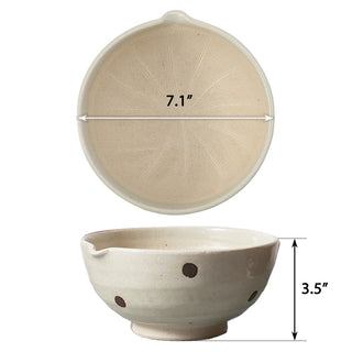 TIKUSAN Ceramic Ripple Ridge Mortar & Pestle (Suribachi & Surikogi) Set with Spout White