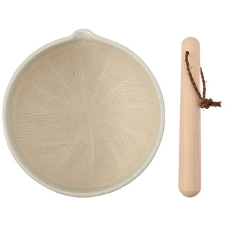 TIKUSAN Ceramic Ripple Ridge Mortar & Pestle (Suribachi & Surikogi) Set with Spout White