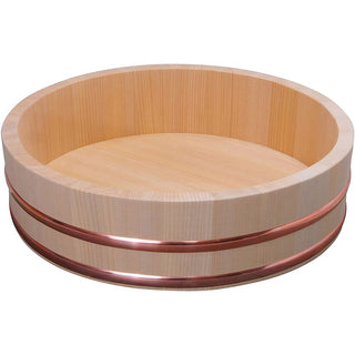 TIKUSAN Wooden Hangiri Sushi Oke Rice Mixing Tub Made of Swara Cypress Copper Band