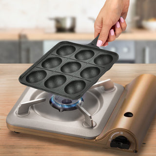 TIKUSAN Takoyaki Pan Cast Iron Takoyaki Maker Skillet Griddle Japanese Octopus Meat Ball Mold Maker for Gas Heater