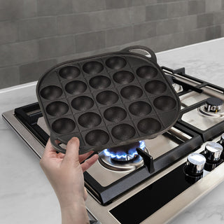 TIKUSAN Takoyaki Pan Cast Iron Takoyaki Maker Skillet Griddle Japanese Octopus Meat Ball Mold Maker for Gas Heater