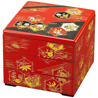 TIKUSAN Jubako Box Japanese Traditional 3 Tiers Bento Box, Made in Japan (Red)