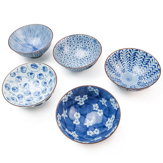 TIKUSAN Japanese Traditional Japanese 5 Rice Bowls Set Mino Ware Made in Japan