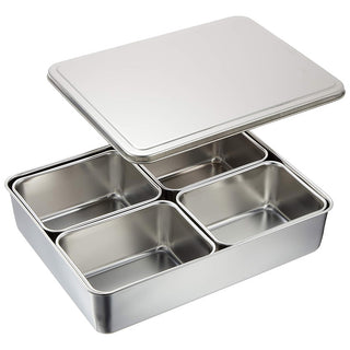 TIKUSAN Stainless Steel Seasoning Container Yakumi Pan Spice Storage Box Tray with Lid Medium Size Made in Japan (4 Containers (Square))