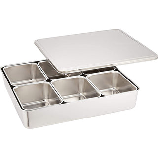 TIKUSAN Stainless Steel Seasoning Container Yakumi Pan Spice Storage Box Tray with Lid Medium Size Made in Japan (6 Containers)