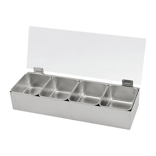 TIKUSAN Stainless Steel Seasoning Container Yakumi Pan Spice Storage Box Tray with Hinged Transparent Lid Made in Japan (4 Containers)