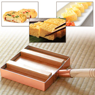 TIKUSAN Japanese Tamagoyaki Rolled Omelette Copper Pan with Wooden Lid