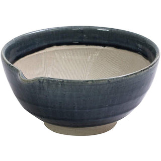 TIKUSAN Ceramic Ripple Ridge Mortar & Pestle (Suribachi & Surikogi) Set Blue