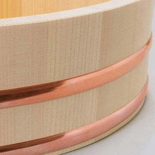 TIKUSAN Wooden Hangiri Sushi Oke Rice Mixing Tub Made of Sawara Cypress Copper Band with Lid