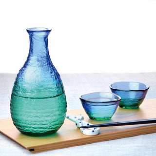 TIKUSAN Sake Set Glasses, Blue Bottle and 2 Cups Set