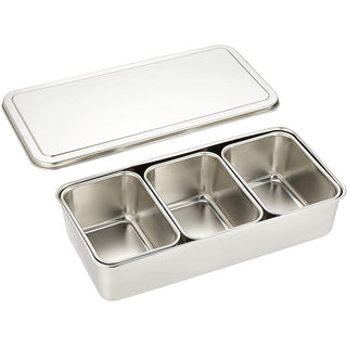 TIKUSAN Stainless Steel Seasoning Container Yakumi Pan Spice Storage Box Tray with Lid R Size Made in Japan (3 Containers)
