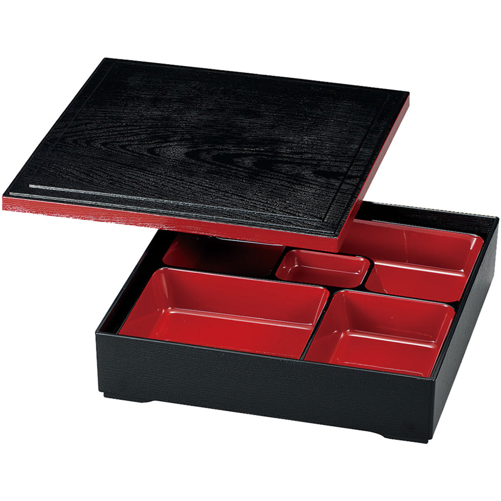 Japanese Sushi Tray Lunch Box Bento Box Traditional Plastic Lacquered Box  for Restaurant Or Home Made in Japan, Square Design Red and Black 