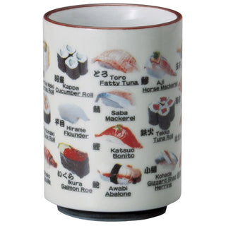 TIKUSAN Sushi Names Yunomi Japanese Tea Cup 10.5 fl.oz, Authentic Mino Ware for Hot Green Tea Matcha Tea Cup Made in Japan