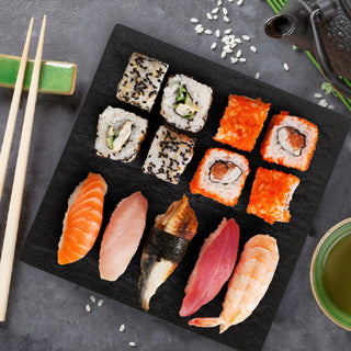 TIKUSAN Serving Platters, Sushi Plate Set of 2, Square Plates Made in Japan, Ceramic Plates for Dinner Party Restaurant for Appetizer, Meat, Dessert(Black)