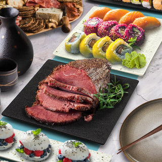 TIKUSAN Serving Platters, Sushi Plate Set of 2, Square Plates Made in Japan, Ceramic Plates for Dinner Party Restaurant for Appetizer, Meat, Dessert(Black)