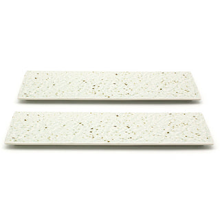 TIKUSAN Serving Platters, Sushi Plate Set of 2, Rectangle Plates Made in Japan, Ceramic Plates for Dinner Party Restaurant for Appetizer, Meat, Dessert(White)