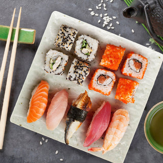 TIKUSAN Serving Platters, Sushi Plate Set of 2, Square Plates Made in Japan, Ceramic Plates for Dinner Party Restaurant for Appetizer, Meat, Dessert(White)