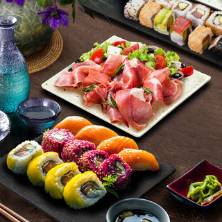 TIKUSAN Serving Platters, Sushi Plate Set of 2, Square Plates Made in Japan, Ceramic Plates for Dinner Party Restaurant for Appetizer, Meat, Dessert(White)