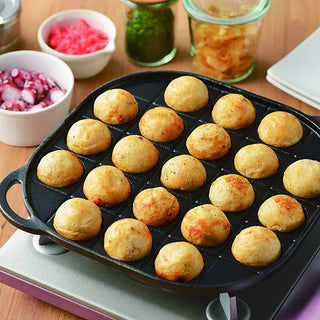 TIKUSAN Takoyaki Pan Cast Iron Takoyaki Maker Skillet Griddle Japanese Octopus Meat Ball Mold Maker for Gas Heater