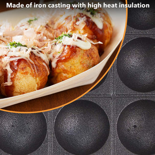 TIKUSAN Takoyaki Pan Cast Iron Takoyaki Maker Skillet Griddle Japanese Octopus Meat Ball Mold Maker for Gas Heater