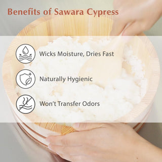 TIKUSAN Wooden Hangiri Sushi Rice Mixing Tub Copper Band Made in Japan Made of Sawara Cypress (10.6" (27cm)) + Japanese Rice Cooker Net Sushi Rice Net Mesh Polyester Napkin Reusable (L Size (40"x40"))