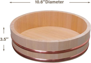 TIKUSAN Wooden Hangiri Sushi Rice Mixing Tub Copper Band Made in Japan Made of Sawara Cypress (10.6" (27cm)) Serving Platters Sushi Plate Set of 2 Rectangle Plates Made in Japan (Black)