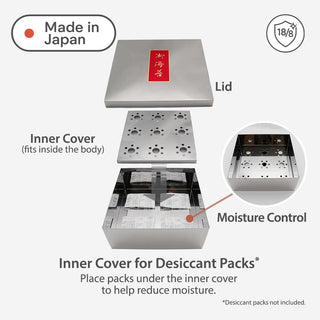 TIKUSAN Onigiri Mold Musubi Maker BPA Free Made in Japan Kansai Style (Small 5 Molds) + TIKUSAN Japanese Seaweed Container Sushi Nori Can Made in Japan Stainless Steel (Extra Large)