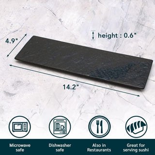 TIKUSAN Wooden Hangiri Sushi Rice Mixing Tub Copper Band Made in Japan Made of Sawara Cypress (10.6" (27cm)) Serving Platters Sushi Plate Set of 2 Rectangle Plates Made in Japan (Black)