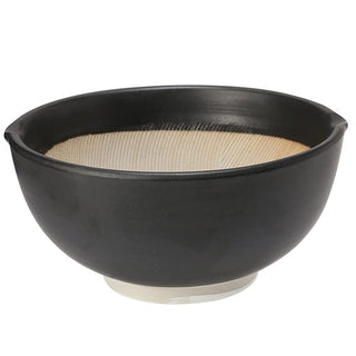 TIKUSAN Ceramic Ripple Ridge Mortar & Pestle (Suribachi & Surikogi) Set Black