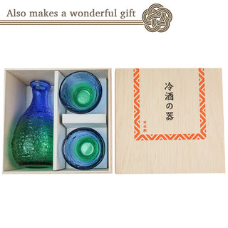 TIKUSAN Sake Set Glasses, Blue Bottle and 2 Cups Set