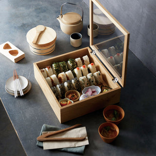 TIKUSAN Wooden Onigiri Mold Musubi Maker Japanese Rice Ball Press Hinoki Japanese Cypress Made in Japan (Plating)