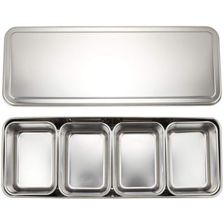 TIKUSAN Stainless Seasoning Container Yakumi Pan Spice Storage Box Tray with Lid Medium Size Made in Japan (4 Containers)