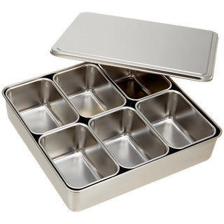 TIKUSAN Stainless Seasoning Container Yakumi Pan Spice Storage Box Tray with Lid Medium Size Made in Japan (6 Containers)