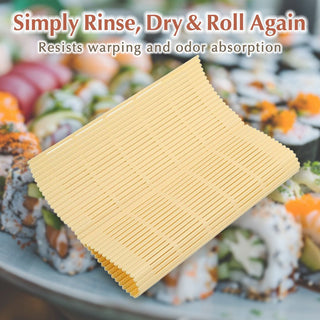 TIKUSAN Makisu Non Stick Sushi Rolling Mat Double Embossed Surface Made in Japan Japanese Plastic for Sushi Maki California Rolls Tamagoyaki and Vegetable Draining