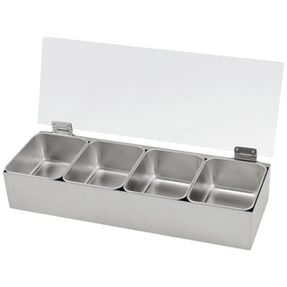 TIKUSAN Stainless Steel Seasoning Container Yakumi Pan Spice Storage Box Tray with Hinged Transparent Lid Made in Japan (4 Containers)