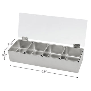 TIKUSAN Stainless Steel Seasoning Container Yakumi Pan Spice Storage Box Tray with Hinged Transparent Lid Made in Japan (4 Containers)