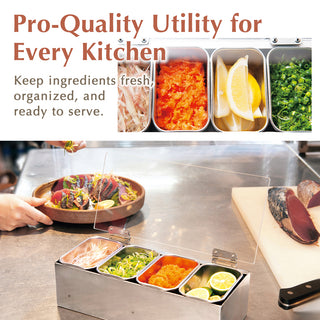 TIKUSAN Stainless Steel Seasoning Container Yakumi Pan Spice Storage Box Tray with Hinged Transparent Lid Made in Japan (4 Containers)