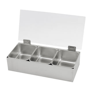 TIKUSAN Stainless Steel Seasoning Container Yakumi Pan Spice Storage Box Tray with Hinged Transparent Lid Made in Japan (3 Containers)