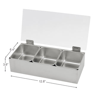 TIKUSAN Stainless Steel Seasoning Container Yakumi Pan Spice Storage Box Tray with Hinged Transparent Lid Made in Japan (3 Containers)