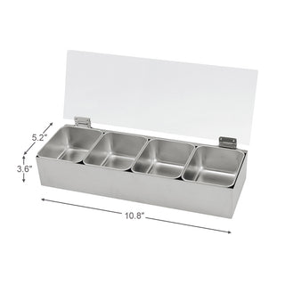 TIKUSAN Stainless Steel Seasoning Container Yakumi Pan Spice Storage Box Tray with Hinged Transparent Lid Made in Japan (4 Containers)