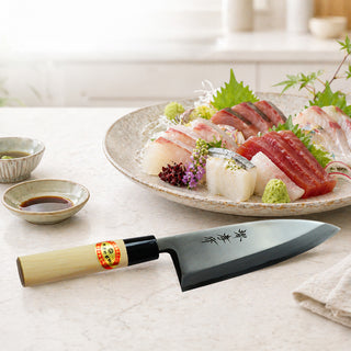 TIKUSAN Japanese Carbon Steel Ai Deba Knife Single Bevel Traditional Style Made in Japan
