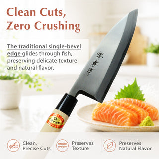 TIKUSAN Japanese Carbon Steel Ai Deba Knife Single Bevel Traditional Style Made in Japan