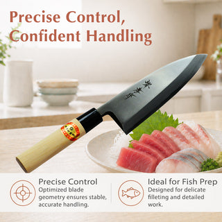 TIKUSAN Japanese Carbon Steel Ai Deba Knife Single Bevel Traditional Style Made in Japan