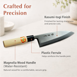 TIKUSAN Japanese Carbon Steel Ai Deba Knife Single Bevel Traditional Style Made in Japan
