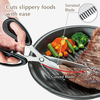 Left Handed Kitchen Scissors Easy Grip Curved and Serrated Blades Made in Japan