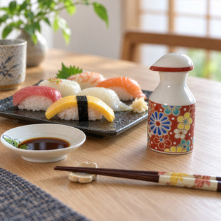 Japanese Kutani Ware Porcelain Soy Sauce Dispenser Drip-Reducing Spout Made in Japan