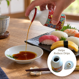 Japanese Kutani Ware Porcelain Soy Sauce Dispenser Drip-Reducing Spout Made in Japan
