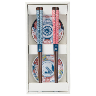 Japanese Chopsticks & Mino Ware Plate Gift Set Kikuryusui