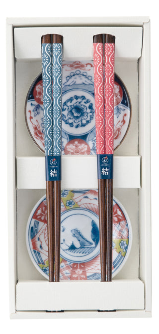 Japanese Chopsticks & Mino Ware Plate Gift Set Kikuryusui